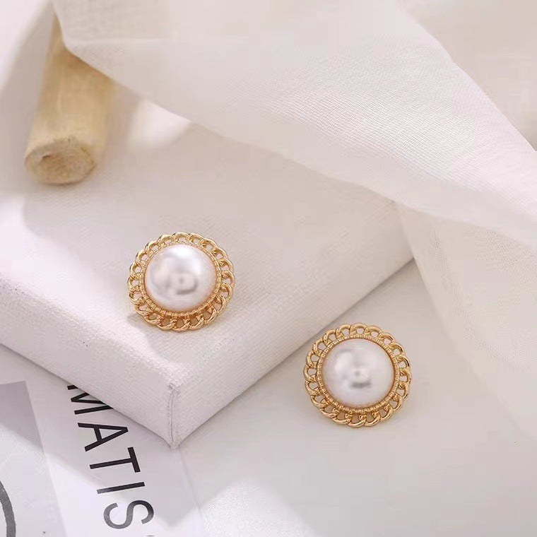 S925 silver needle round pearl hollow earrings