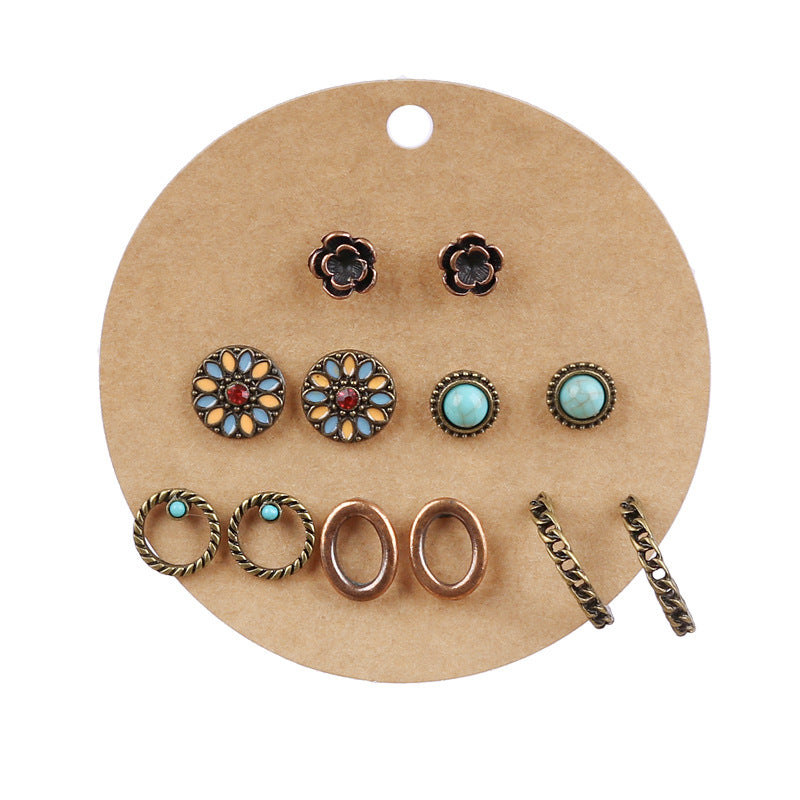 Turquoise heart-shaped flower Christmas tree earrings