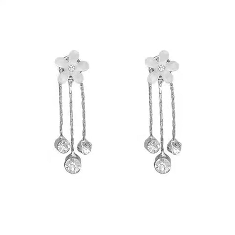 Floral rhinestones fringed earrings