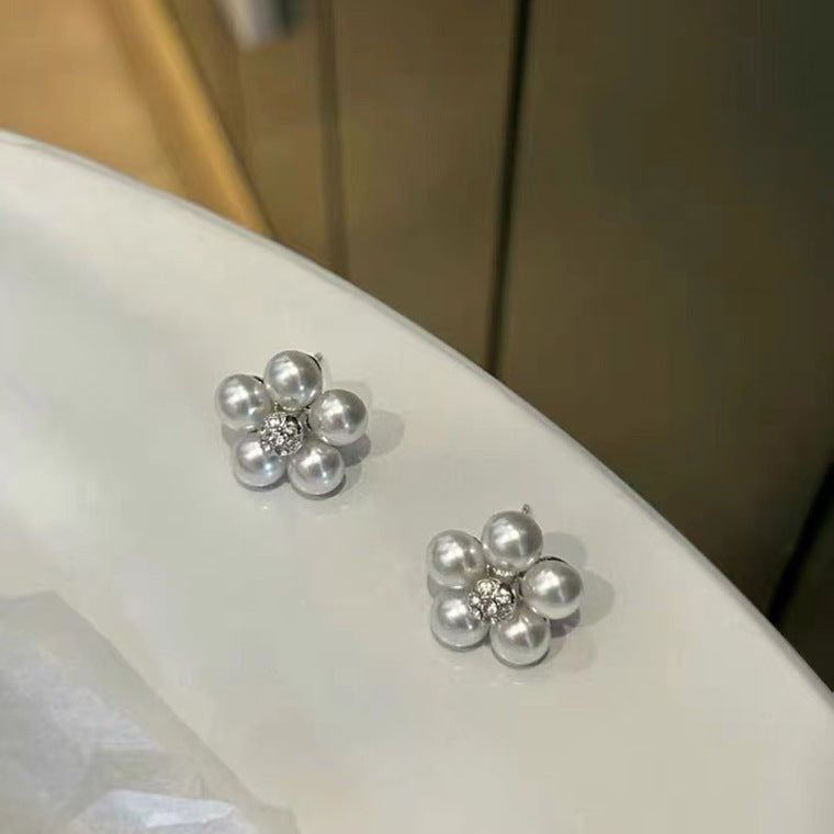 S925 Silver Needle Versatile Pearl Flower Earrings