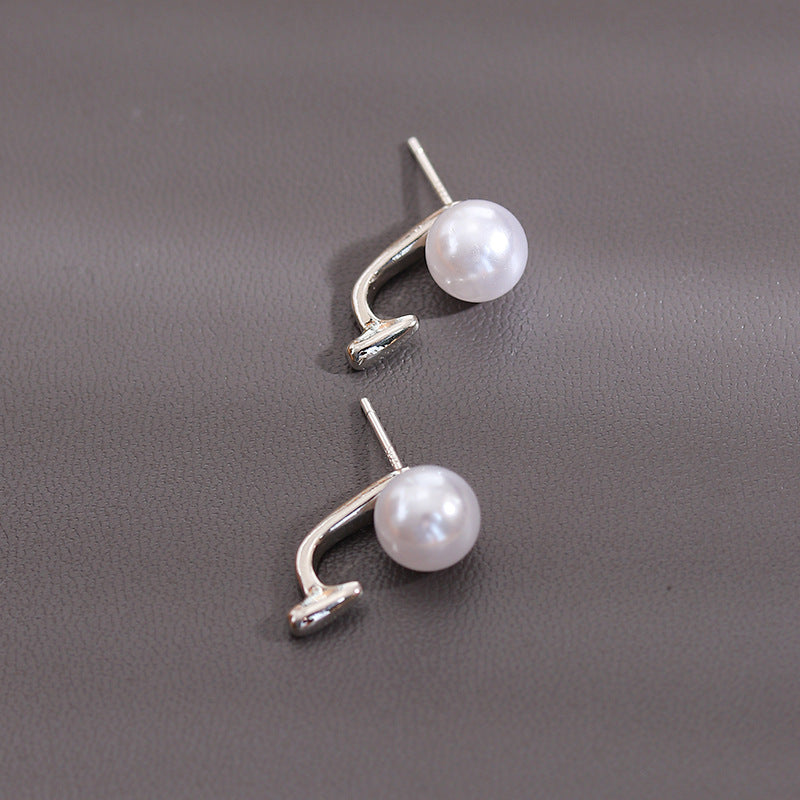 S925 silver needle simple pearl earrings
