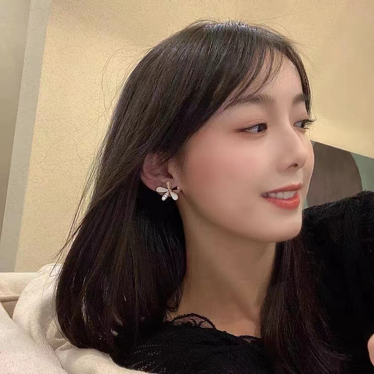 S925 silver needle micro-set delicate small sweet floral earrings