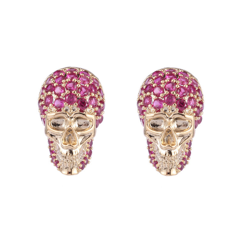 S925 silver inlaid zircon skull earrings