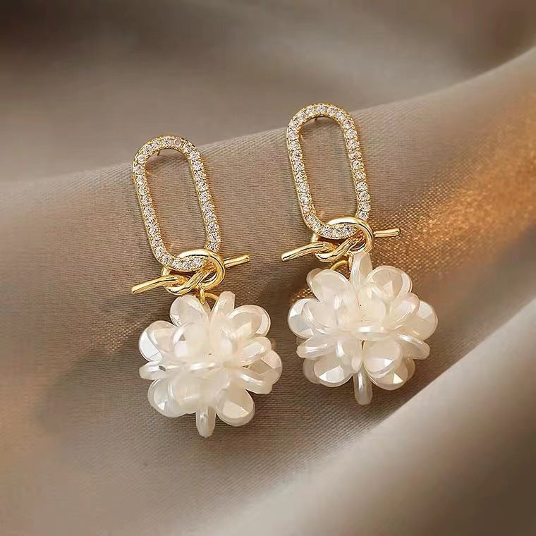 S925 Silver Needle Garden Shell Petal Earrings