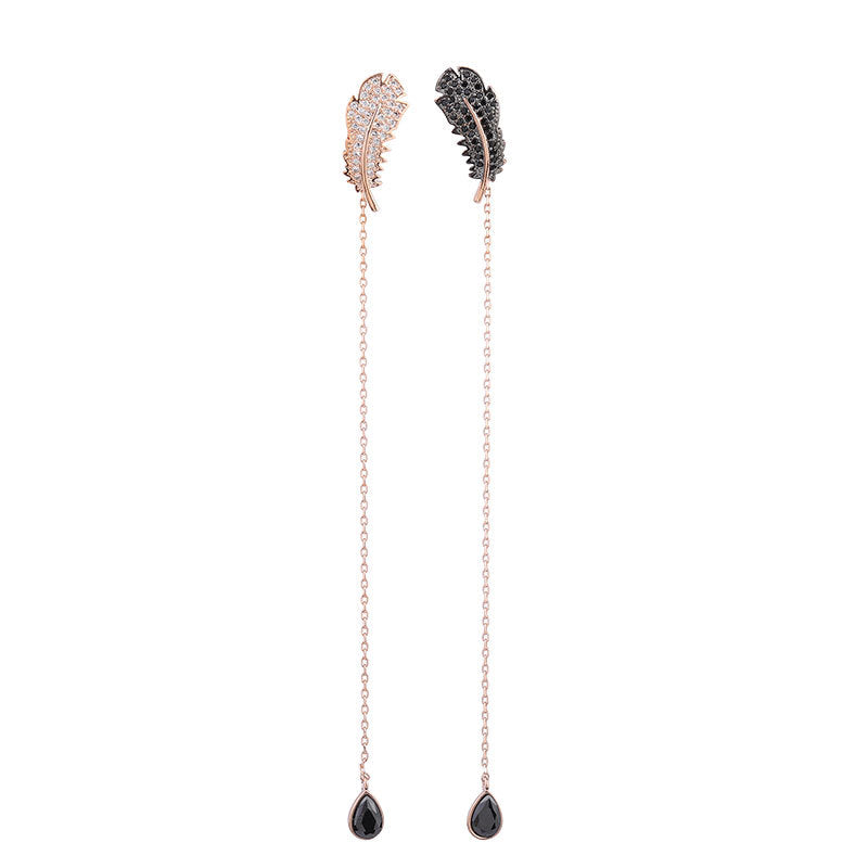AB asymmetric feather tassel Drop Earrings