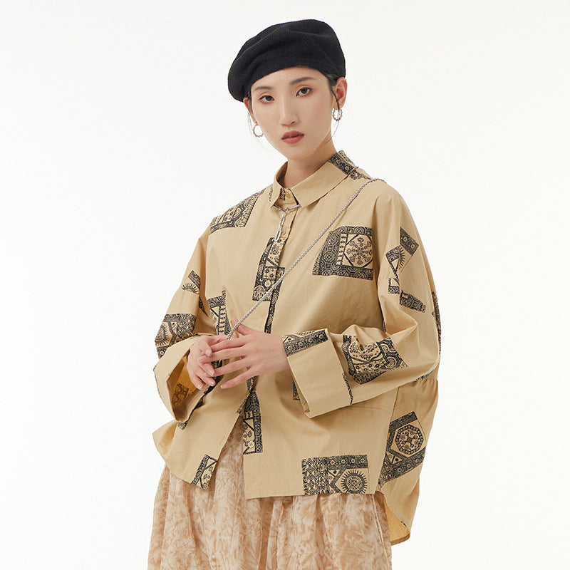 Large size women's tarot print design blouse loose slim large size shirt