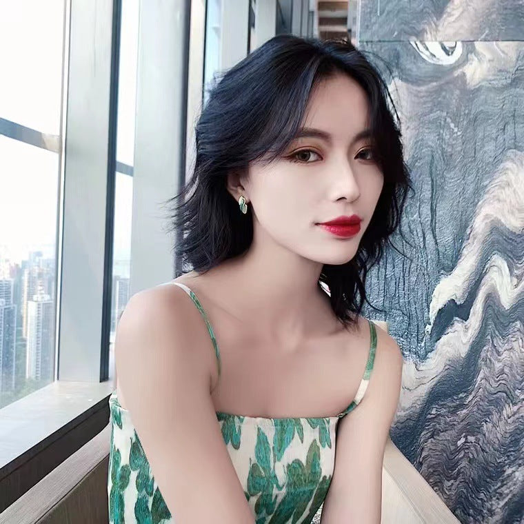 S925 silver pin contrast geometric earrings