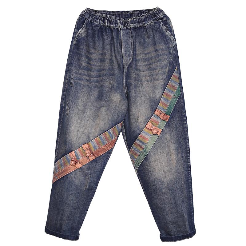 Oblique Patchwork Frog Casual Wild Jeans