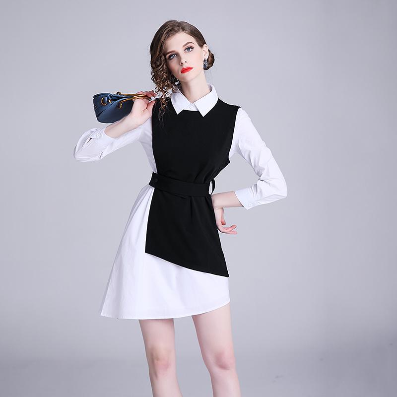 Office Lady Panelled Irregular Dress And Vest