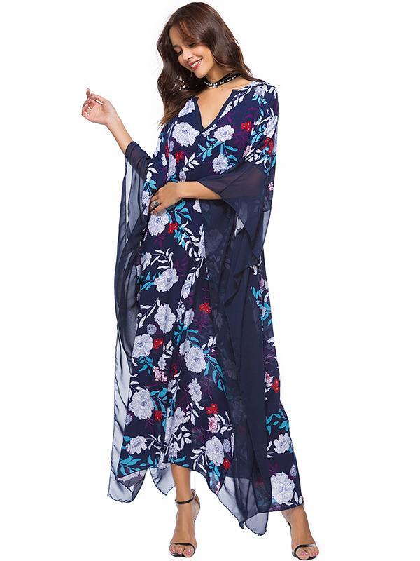 Floral Printed V-neck Maxi Kaftans