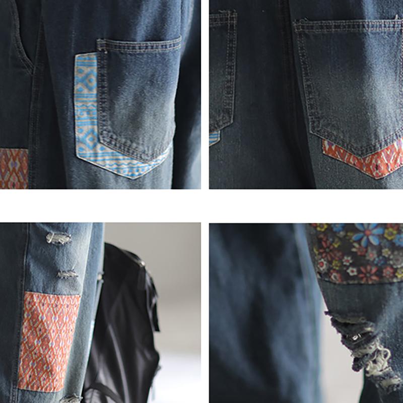 Patch Designs Distressed Denim Women Overalls