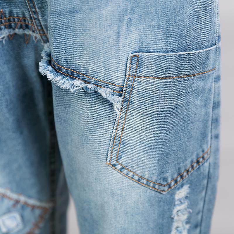 Patchwork Frayed Burr Pockets Casual Jeans