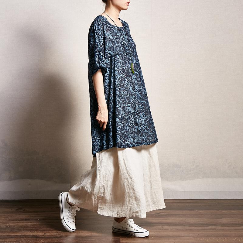 Pattern Printed Pleated Loose Comfortable T-Shirt