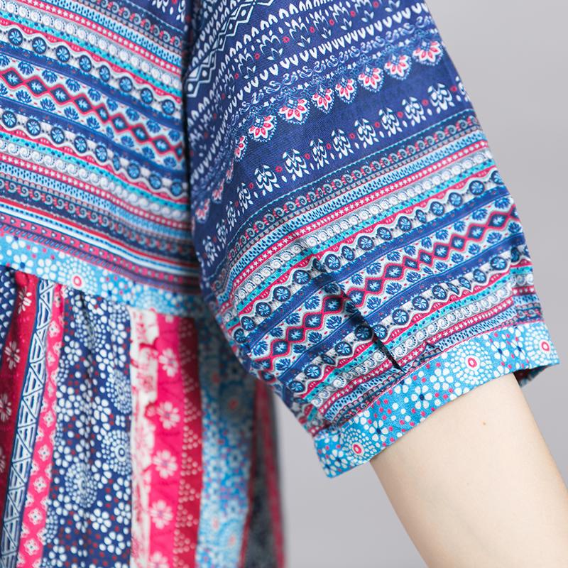 Placket Front Printed Split Casual Dress