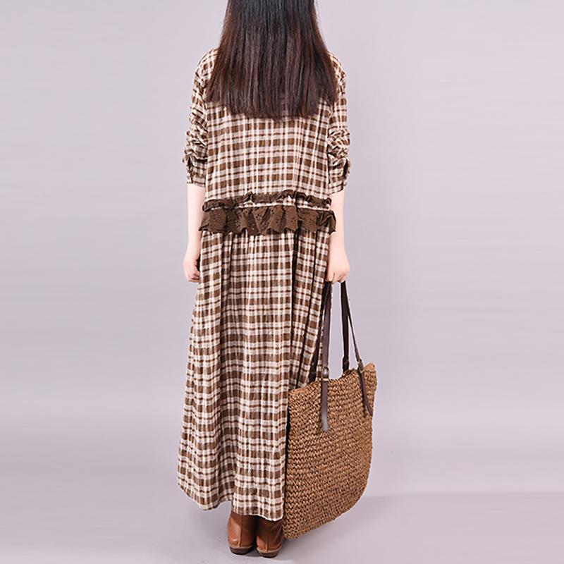 Plaid Loose Long Sleeve Lace Dress