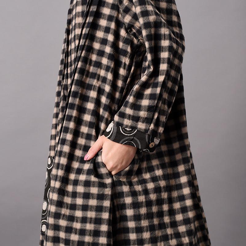 Plaid Printing Loose Splicing Maxi Dress