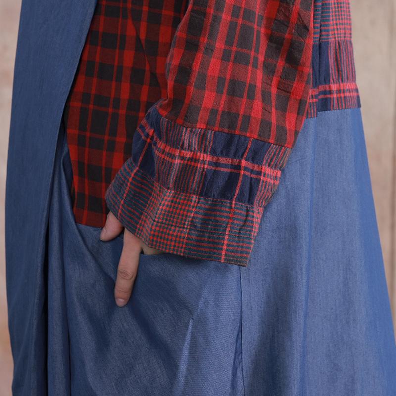 Plaid Spliced Color Matching Casual Dress