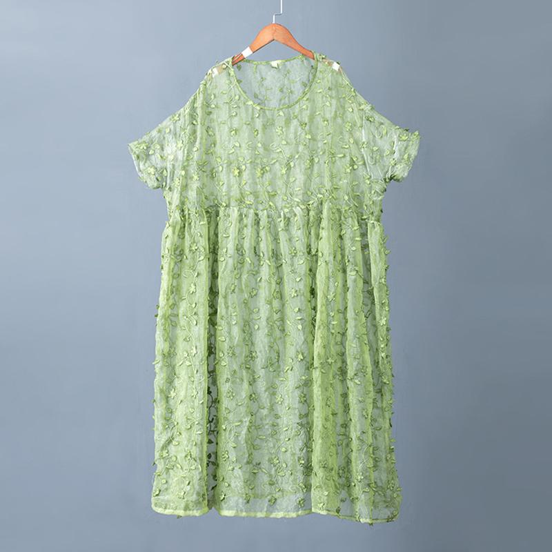 Plant Embroidery Perspective Tie-Dyed Charming Dress