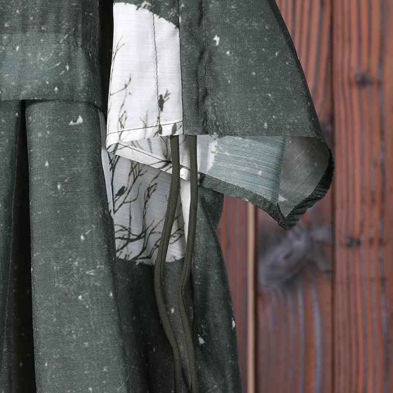 Plant Printed Pleated Spliced Comfortable Dress