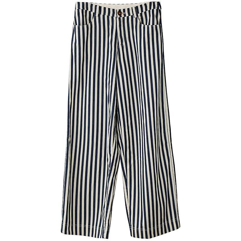 Plus Size Blue White Stripes Casual Thin Straight Pants