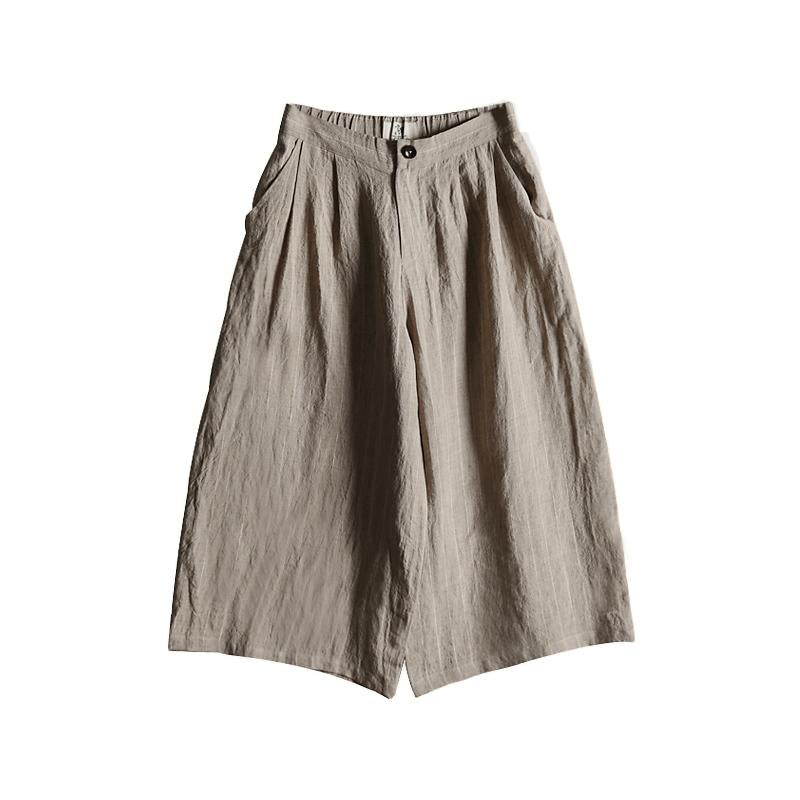 Plus Size Casual Stripes Linen Wide Leg Pants