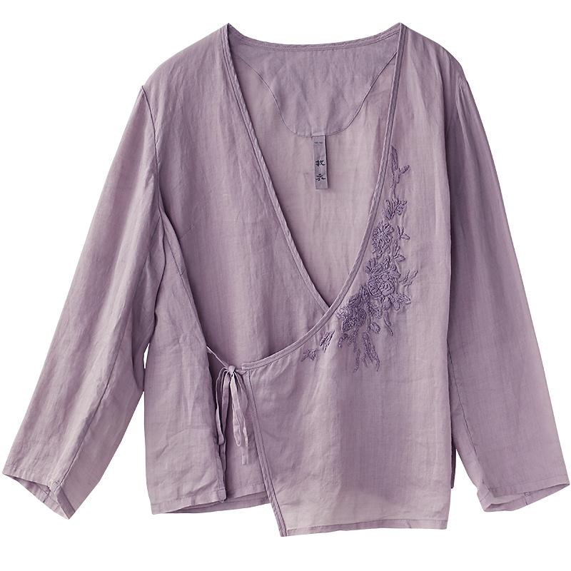 Plus Size Chinese Style Pure Color Lacing Blouse