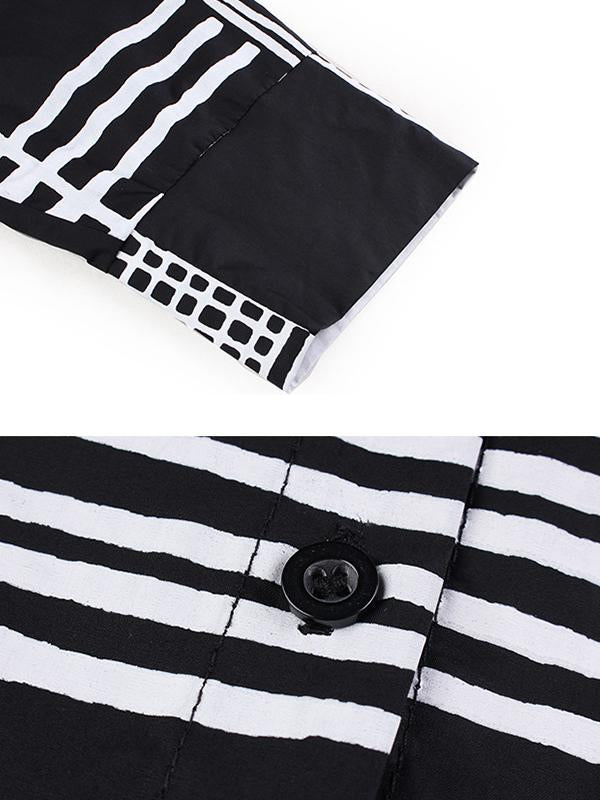 Plus Size Geometric Striped Print Casual Loose Shirt