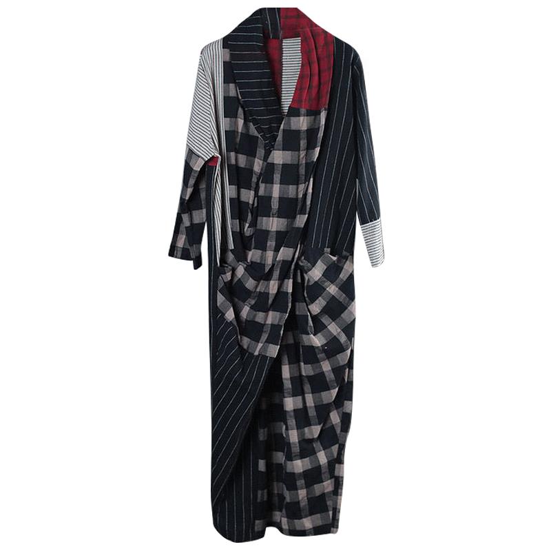 Plus Size Plaid And Stripe Spliced Retro Dress
