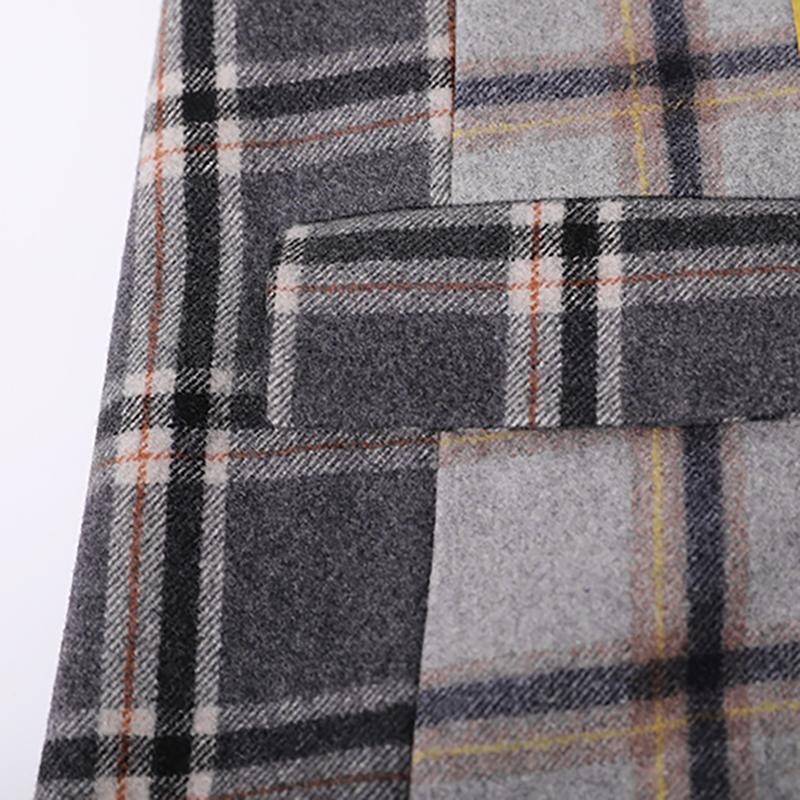 Plus Size Plaid Wool Polyester Women Cardigan Coat