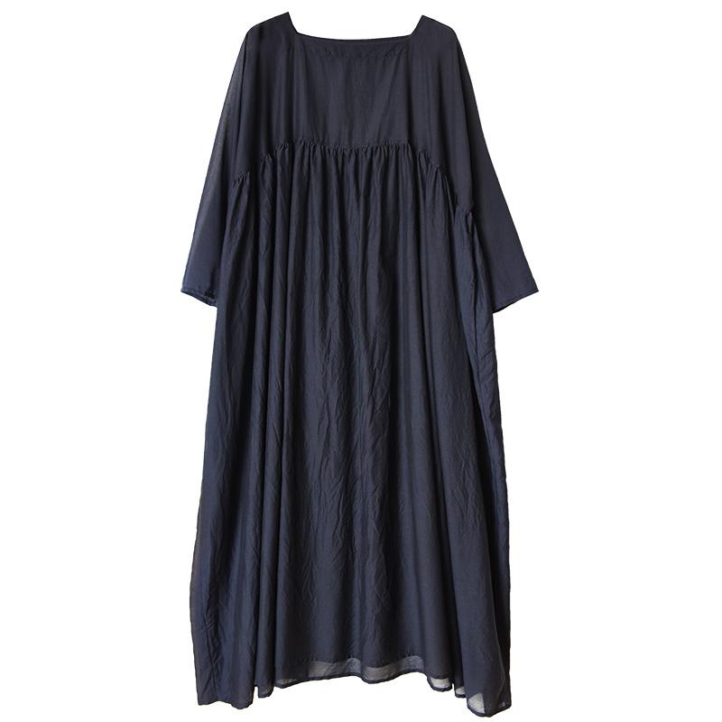 Plus Size Soft Comfortable Pleated Navy Blue Dress