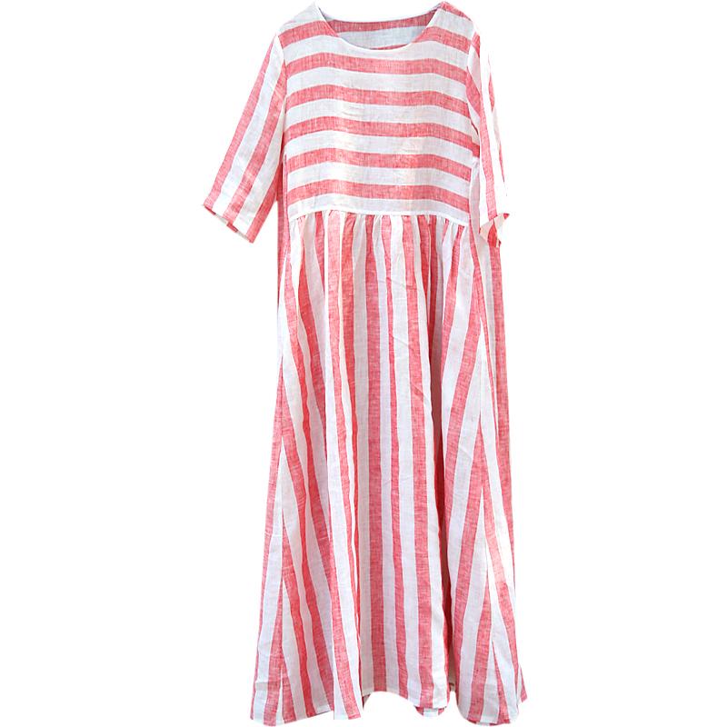 Plus Size Stripes Spliced Round Collar Dress