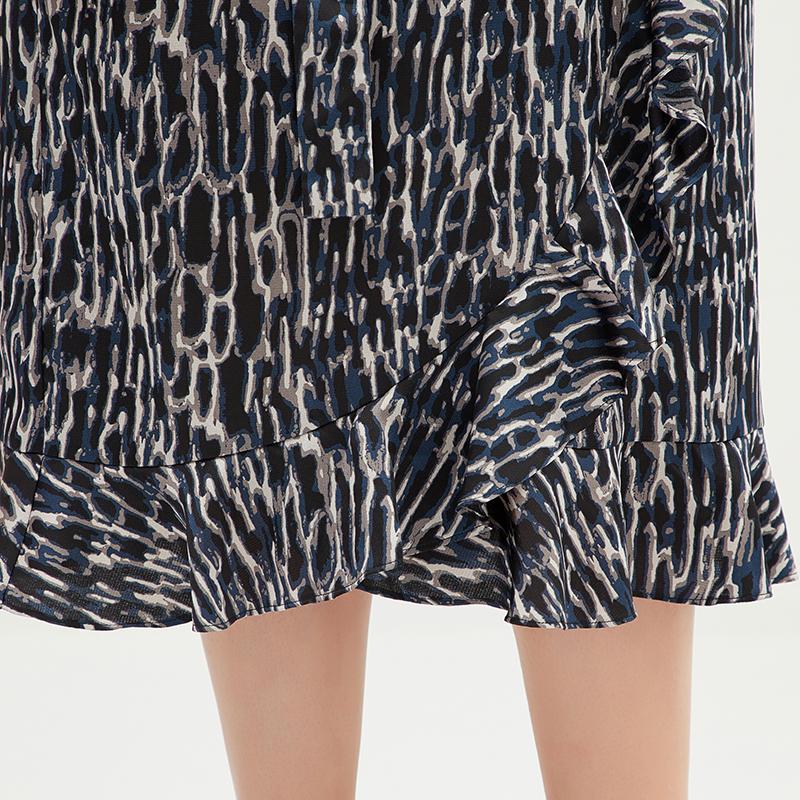 Plus Size V-Neck Ruffled Printed Chiffon Dress