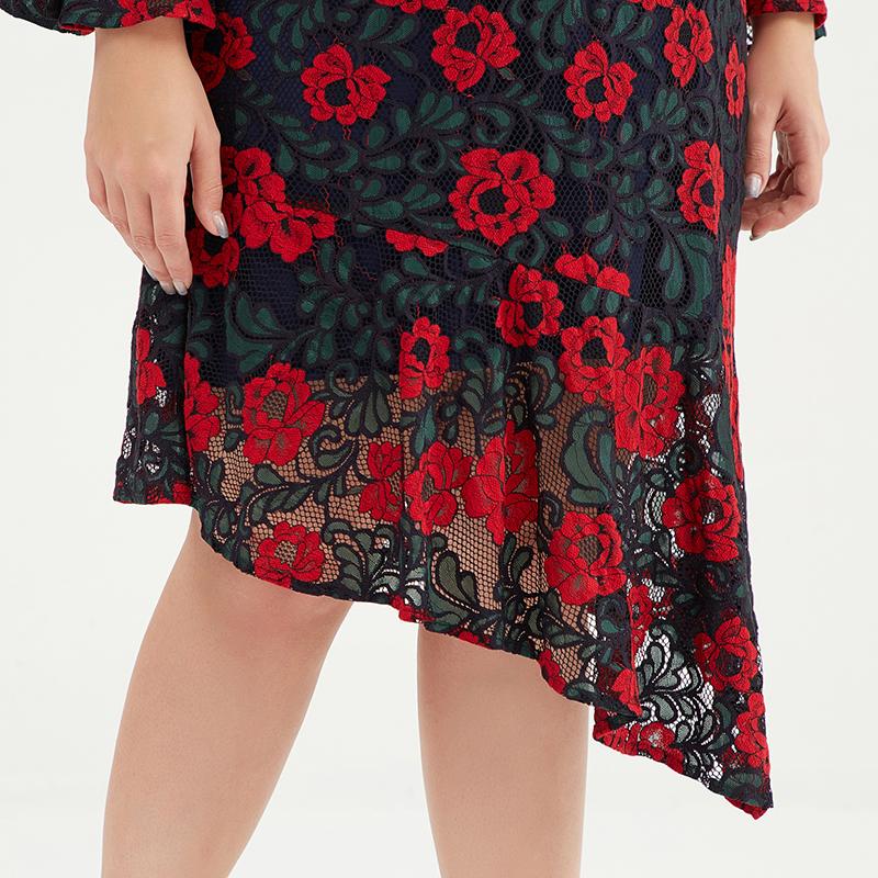 Plus Size Women Floral Bell-sleeve Evening Party Dress