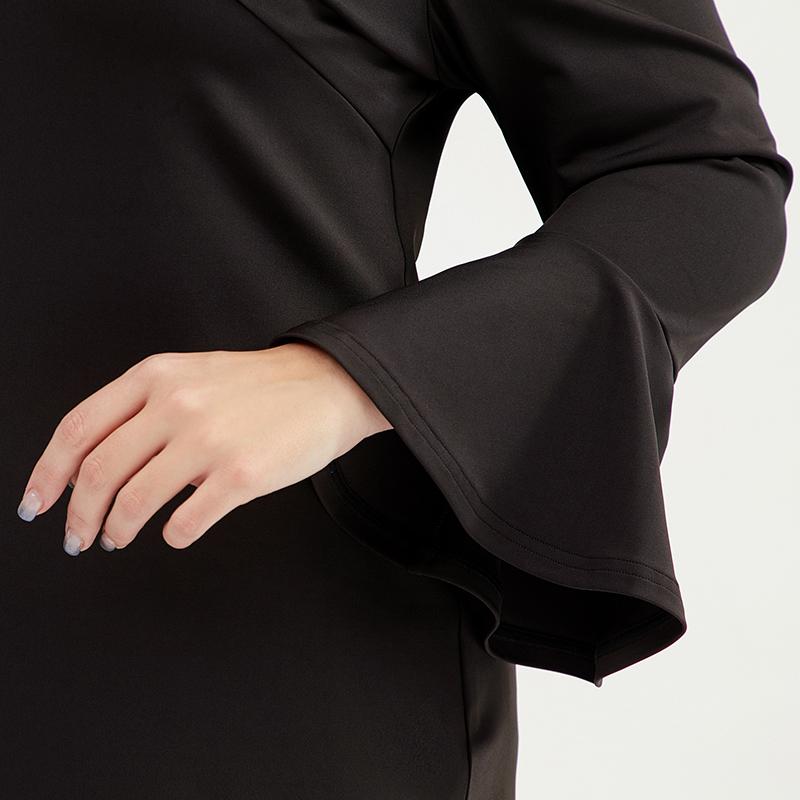 Plus Size Women Little Bell Sleeve Black Sheath Dress