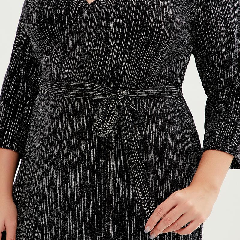 Plus Size Women V-Neck Belted Slim Mini Dress