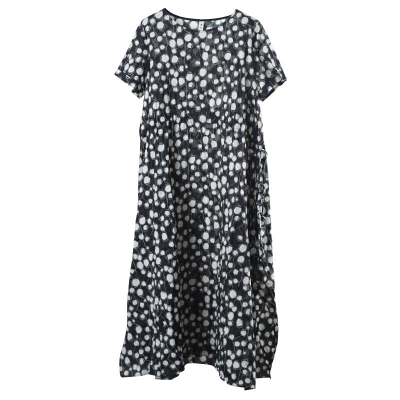 Polka Dot Lacing O-Neck Maxi Dress