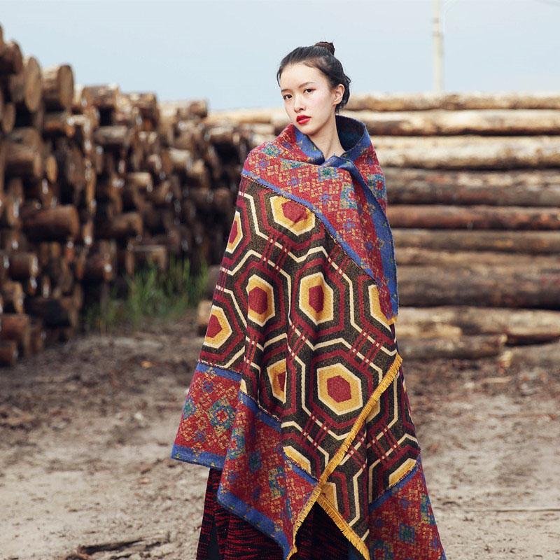 Print Ethnic Thick Large Scarf And Cape