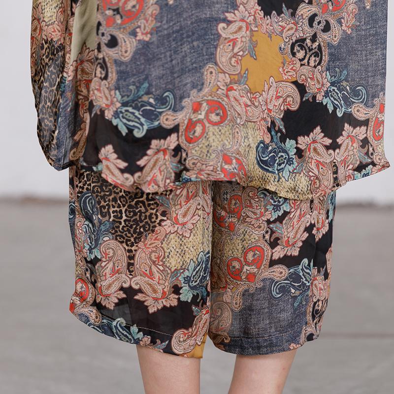 Print Irregular Short Sleeve Blouse And Wide Leg Pants