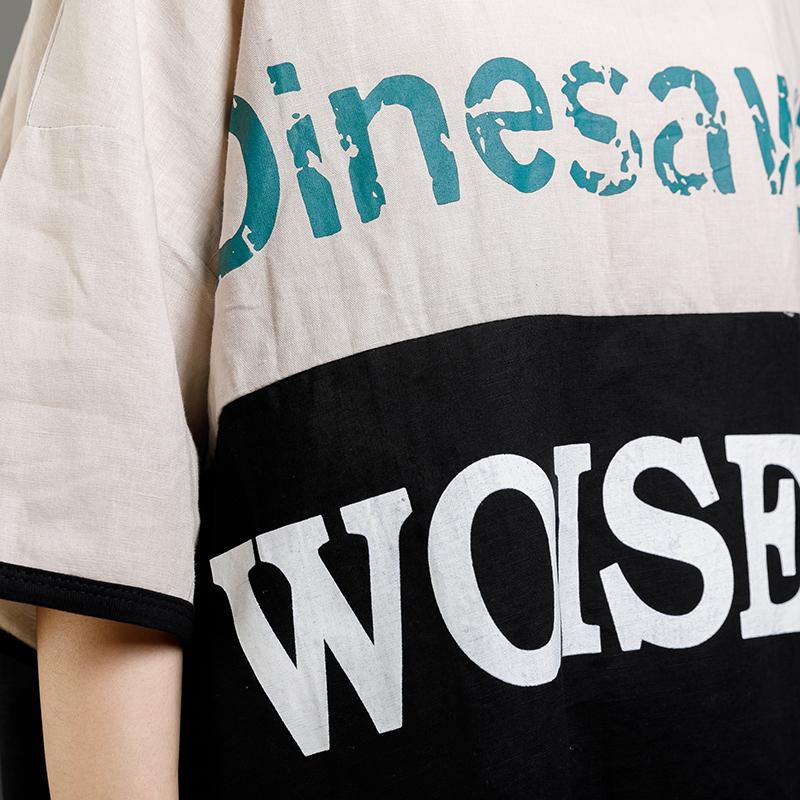 Print Letter Casual Cotton Short Sleeve Blouse