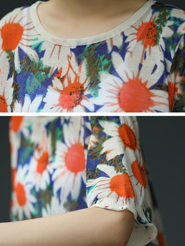 Print Plant Floral Half Sleeve Blouse