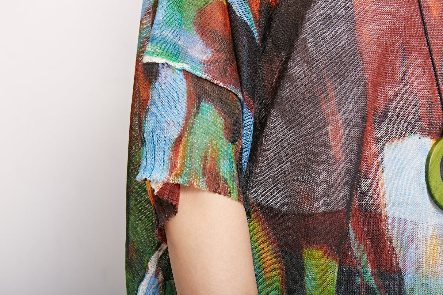 Print Retro Cotton Linen Round Neck Blouse