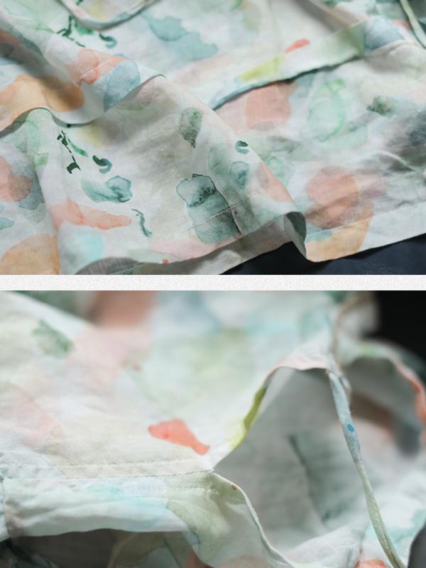 Print Retro Linen Short Sleeve Blouse