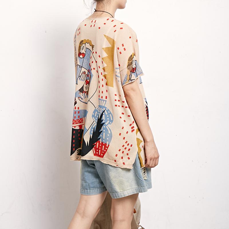 Print Round Neck Short Sleeve Blouse