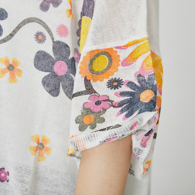 Print Round Neck Short Sleeve Blouse