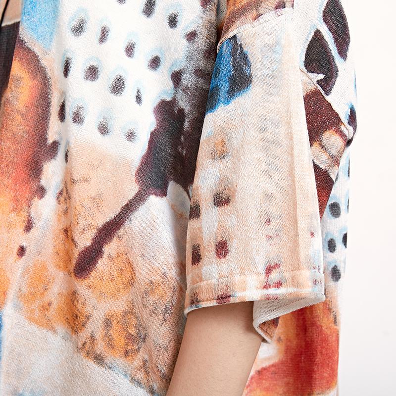 Print Short Sleeve Round Neck Casual Blouse