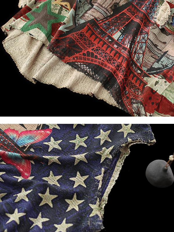 Printed Breathable O-neck Retro Knit Shirt