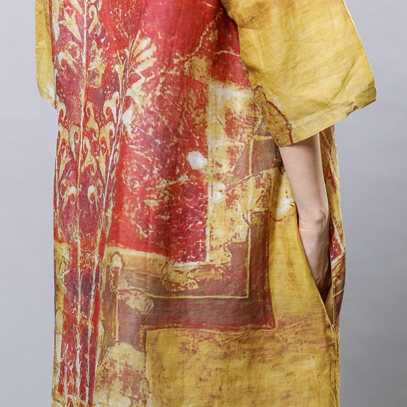 Printed Frog V-Neck Chinese Style Dress