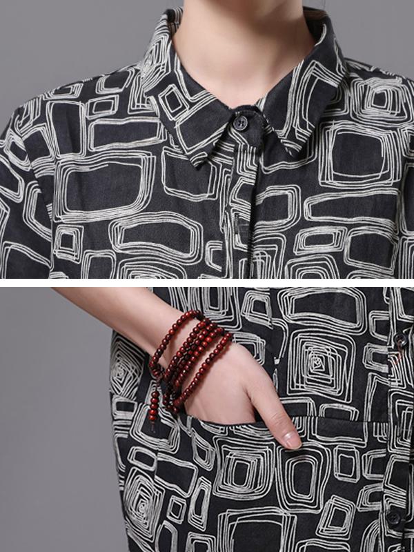 Printed Linen Literary Polo Collar T-Shirt