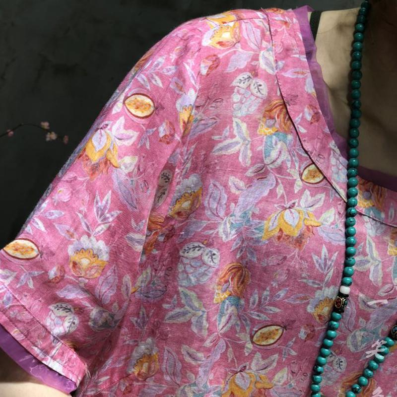 Printed Round Neck Split Women' Dress