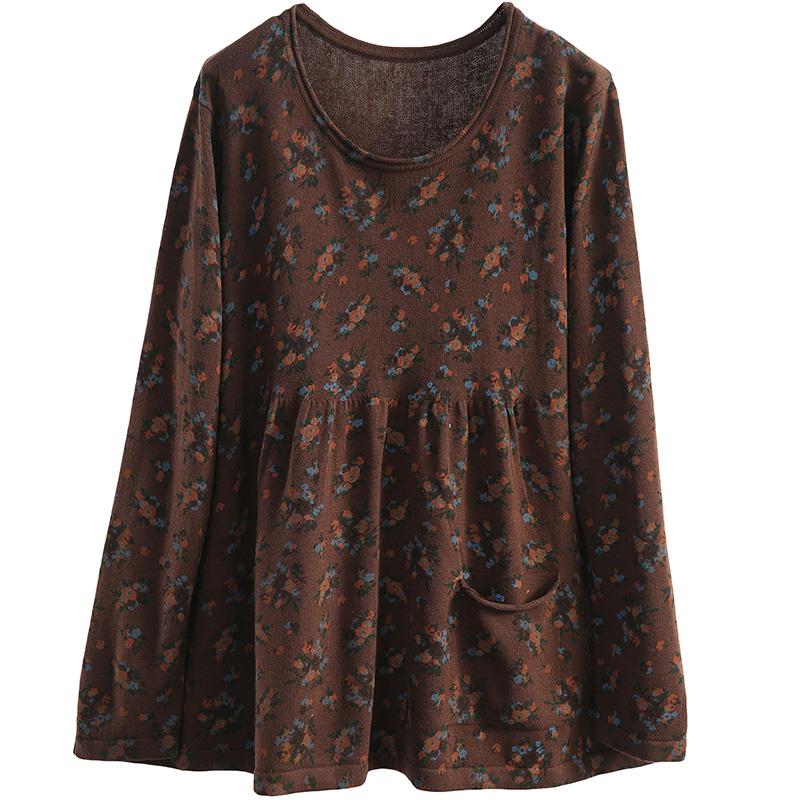 Pullover Floral Printed Casual Knit Shirt